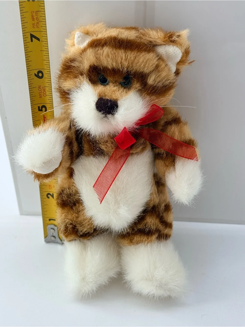 Boyds Bears Brown and White Striped Plush Cat with Red Ribbon